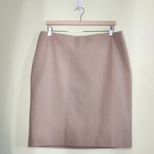 Talbots Pencil Straight Mini Skirt Size 14 Petite Tan Back Slit Stretchy Luxury
